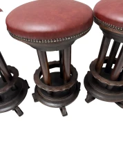 Six Art Deco Amsterdamse School Stools with Leather Tops, 1920s